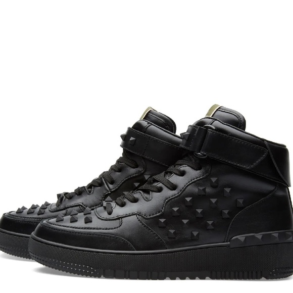 Valentino Garavani Shoes - Valentino Rock Stud High Top Black Sneakers